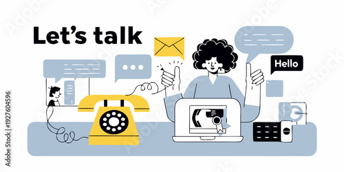 Illustration depicting various methods of communication and customer service