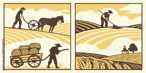 Ancient humans transitioning from hunting to agriculture and domestication Vector