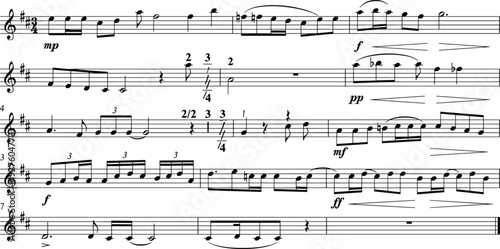 Classical music sheet with musical notation vector illustration for orchestra score, composition study, and educational music design