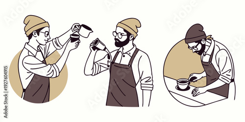 A group of people engaged in various activities, including a man holding a camera. Vector