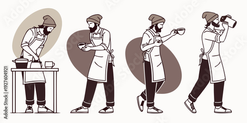 A series of illustrations depicting a person's daily routine with a dog Vector