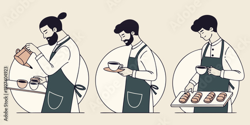 Three individuals engaged in various activities with their pets in a park setting. Vector