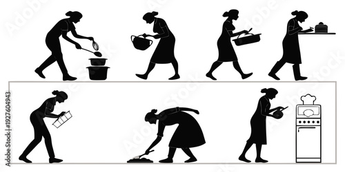 A sequence of images showing a person performing various exercises with a barbell Vector