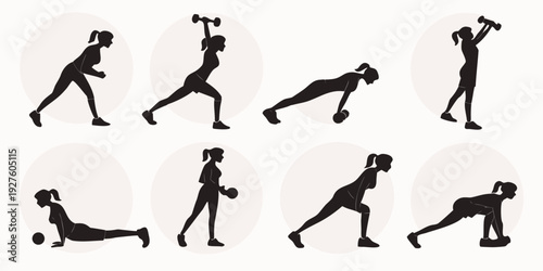 Diverse individuals performing various exercises in a gym setting Vector