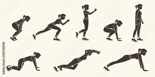 Illustration of various exercises demonstrating proper form and technique Vector