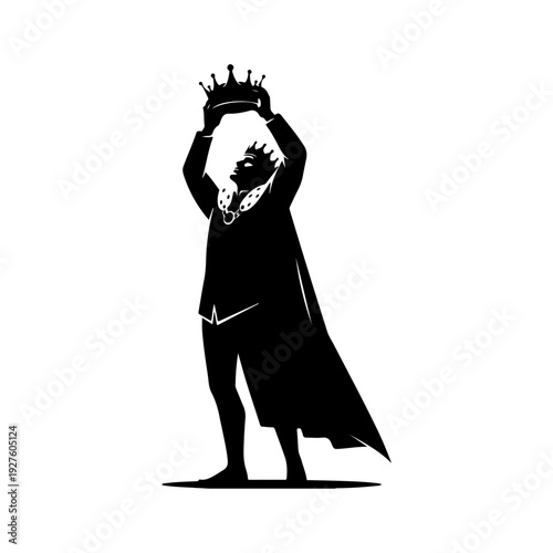 Silhouette of a King Placing a Crown on His Head.