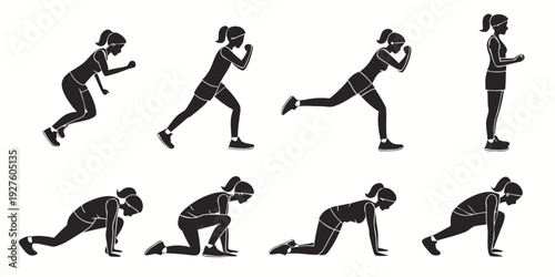 Illustration of a person performing a series of exercises in a gym setting Vector