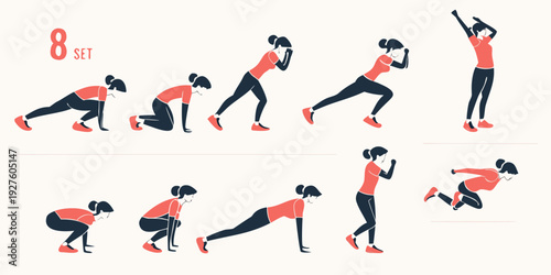 A sequence of a person performing various yoga poses in different positions Vector