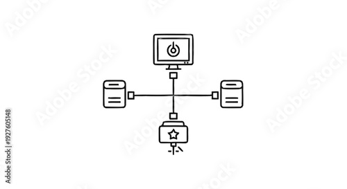 Computer Network Diagram with Servers and Monitor.