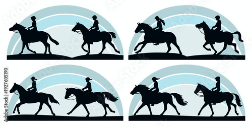 A sequence of four images showing the evolution of the horse from eohippus to equus Vector