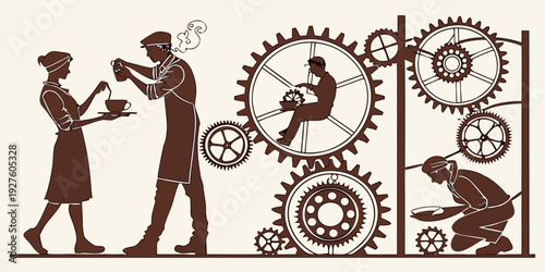 A collection of vintage mechanical illustrations showcasing various gears and tools. Vector