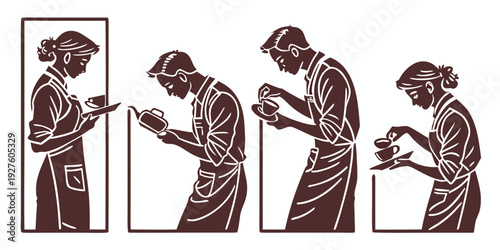 A sequence of people in different stages of using a smartphone for communication Vector