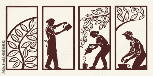 A person is being chased by a giant snake in a surreal and abstract setting. Vector