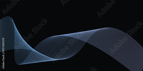 abstract wavy lines background. Vector wave lines smooth flowing dynamic blue green gradient light isolated on black background.