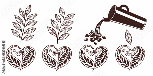 A decorative illustration of a heart-shaped plant with leaves and a pair of scissors Vector