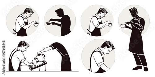 A sequence of images showing a man's daily routine involving a newspaper Vector