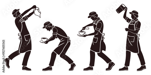 Four people performing different exercises with dumbbells in a row Vector