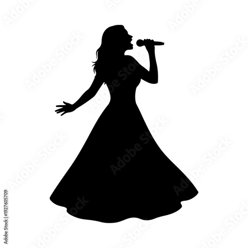 Silhouette of a Woman Singing into a Microphone on Stage.