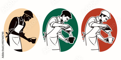 Three athletes in different sports positions on colored backgrounds Vector