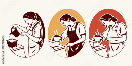 Three distinct circular emblems featuring stylized animals and geometric patterns Vector