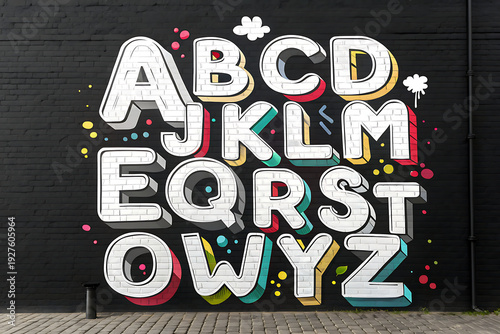 Black and white graffiti style font on the wall