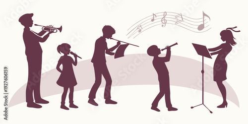 A diverse group of people playing various musical instruments together in a band Vector