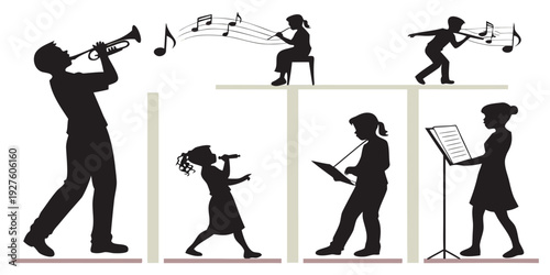 Illustration of various musical instruments played by different musicians Vector