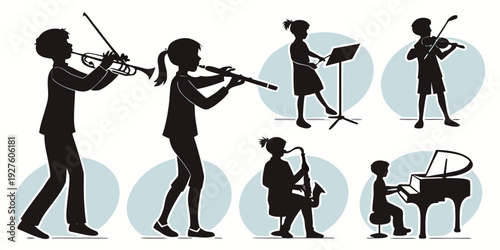Diverse group of people engaged in various musical activities and instruments Vector