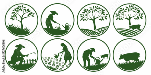 A collection of various animals and their silhouettes in a circular arrangement Vector