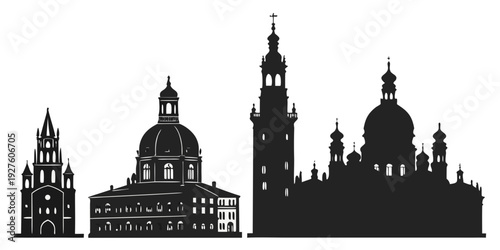 Silhouette of historic buildings with domes and towers against a clear sky Vector