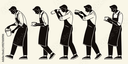 A sequence of a man walking in a suit with a cane and hat Vector