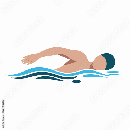 A person swimming in water with a swim cap on their head