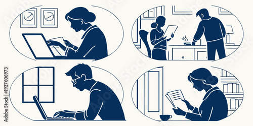 People engaged in various activities on their laptops and smartphones Vector