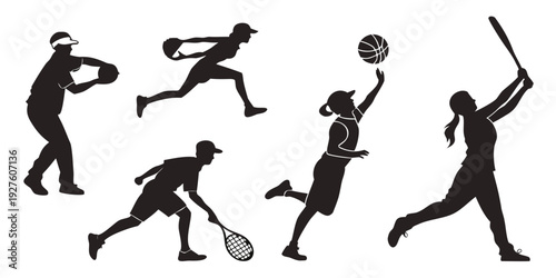 A sequence of images showing various sports activities and equipment Vector