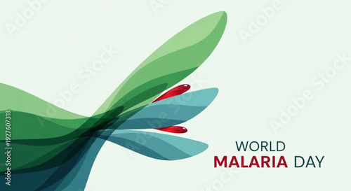 World malaria day awareness campaign illustration with green leaf and red mosquito wings on white background