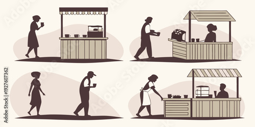 A sequence of people performing various exercises in a gym setting. Vector