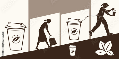 A person's journey from coffee addiction to health and fitness Vector