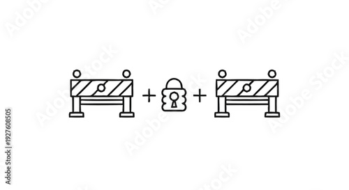 Construction Barriers and Padlock Icon Combination.