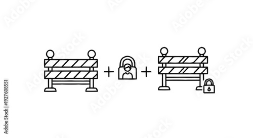 Construction Barriers and Padlock Icon Representing Security.