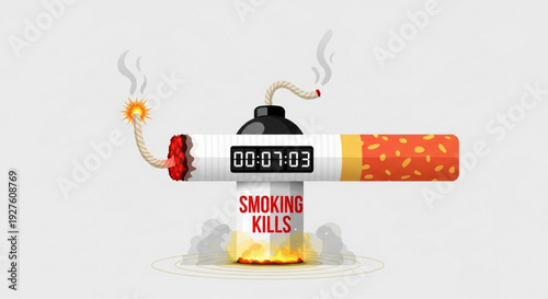 Smoking kills concept with bomb timer cigarette graphic