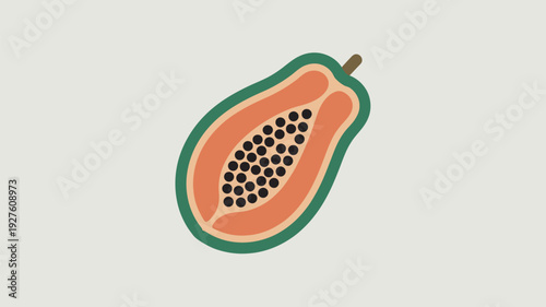 A vibrant illustration of a cut papaya showcasing its juicy orange flesh and black seeds