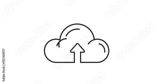 Simple line art cloud upload icon on white background.