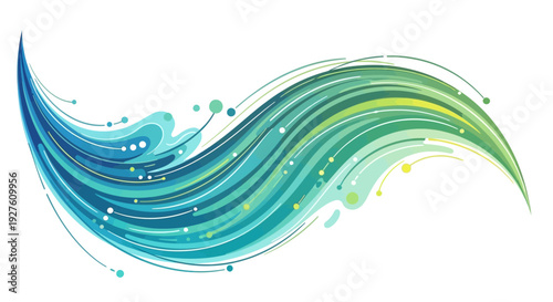 Abstract blue and green wave design element with flowing curves and vibrant colors.