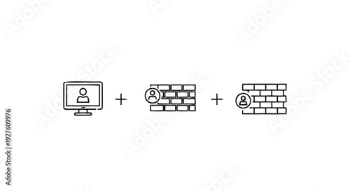 Computer screen with person icon and two firewalls.