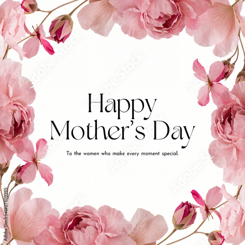 minimal white background soft pink floral border frame