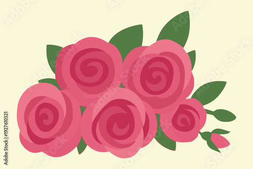 fresh beautiful bouquet of rose flowers nature plant gift background flat color vector illustration template design