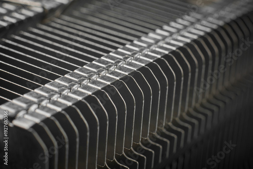 Slika na platnu aluminum cpu cooler heatsink fins surface, interlocking silver metal cooling pla