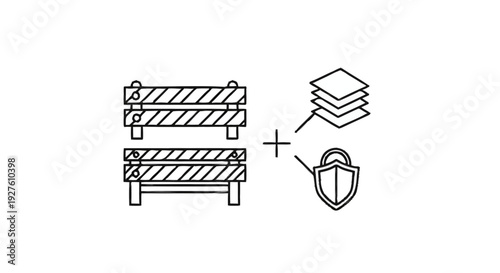 Construction Barriers and Security Shield Icons Representing Safety.