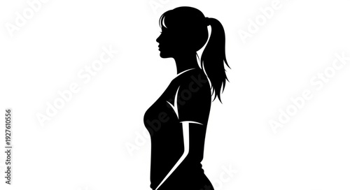 Silhouette of a young woman with ponytail in profile view.