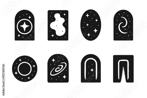 Cosmic Portal Icons. Cosmic dreamscape portals. Filled icon set of cosmic dreamscape portals: star-ring portal